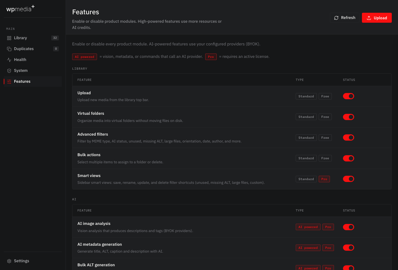 Features toggles page